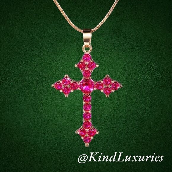 ❤️054❤️ Rose/Red Cross Necklace Pendant for Women & Girl’s Crucifix - Picture 1 of 16